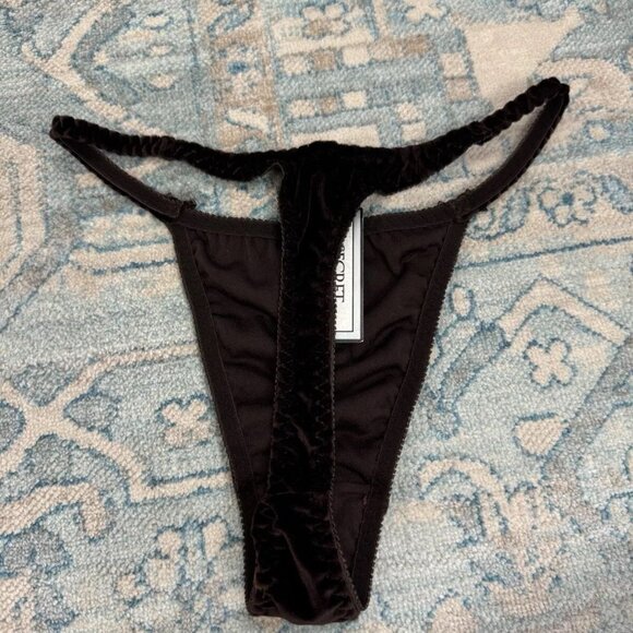 Secret Treasures Vintage Velvet Glossy Thong String Panties Bikini High Cut Y2K - Picture 4 of 4